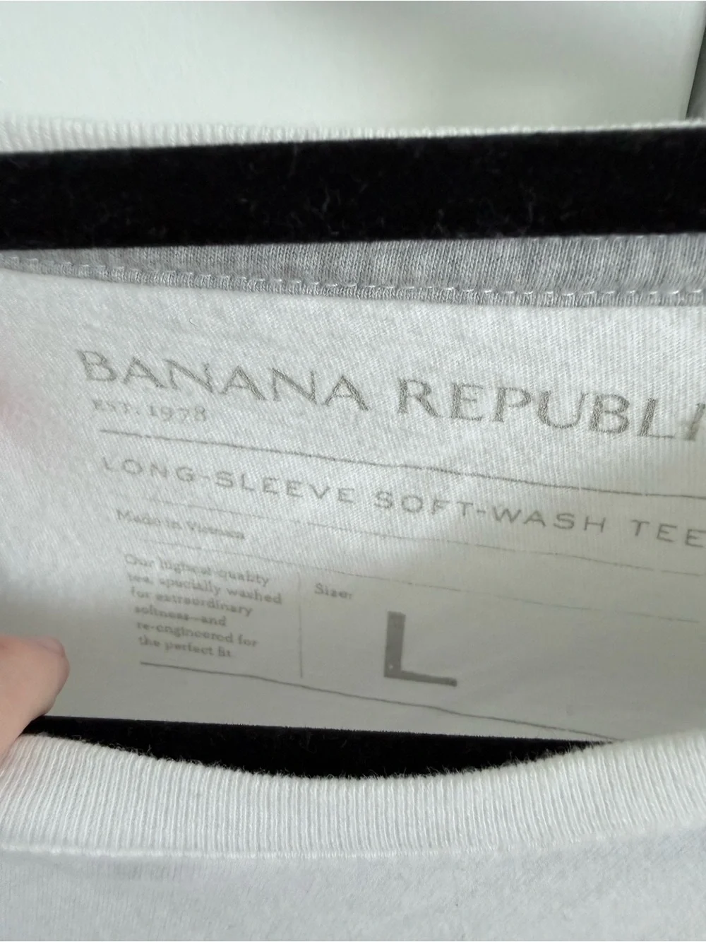 Banana Republic Mens Soft Wash White Long Sleeve Tee, Large